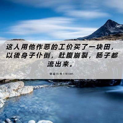 Picture 06 - 使 徒 行 传 1:18 CUVS - 这 人 用 他 作 恶 的 工 价 买 了 一 - Bible Verse Picture