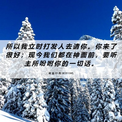 Picture 06 - 使 徒 行 传 10:33 CUVS - 所 以 我 立 时 打 发 人 去 请 你 。 - Bible Verse Picture