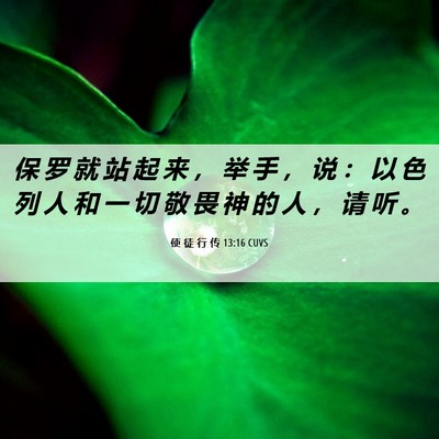 Picture 06 - 使 徒 行 传 13:16 CUVS - 保 罗 就 站 起 来 ， 举 手 ， 说 ： - Bible Verse Picture