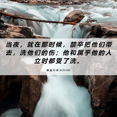 Picture 06 - 使 徒 行 传 16:33 CUVS - 当 夜 ， 就 在 那 时 候 ， 禁 卒 把 - Bible Verse Picture