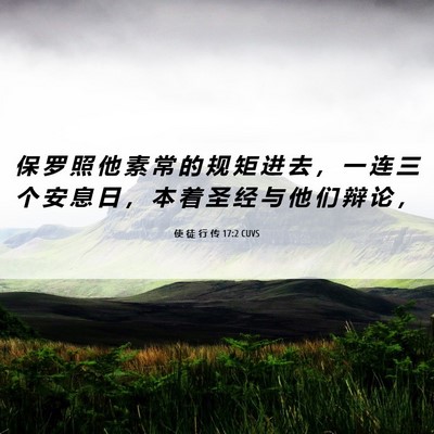Picture 06 - 使 徒 行 传 17:2 CUVS - 保 罗 照 他 素 常 的 规 矩 进 去 ， - Bible Verse Picture
