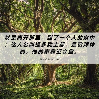 Picture 06 - 使 徒 行 传 18:7 CUVS - 於 是 离 开 那 里 ， 到 了 一 个 人 - Bible Verse Picture