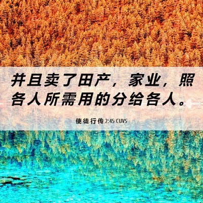 Picture 06 - 使 徒 行 传 2:45 CUVS - 并 且 卖 了 田 产 ， 家 业 ， 照 各 - Bible Verse Picture