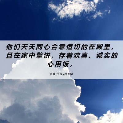 Picture 06 - 使 徒 行 传 2:46 CUVS - 他 们 天 天 同 心 合 意 恒 切 的 在 - Bible Verse Picture