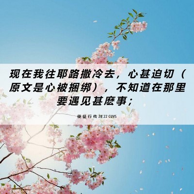 Picture 06 - 使 徒 行 传 20:22 CUVS - 现 在 我 往 耶 路 撒 冷 去 ， 心 甚 - Bible Verse Picture
