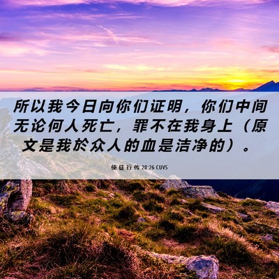 Picture 06 - 使 徒 行 传 20:26 CUVS - 所 以 我 今 日 向 你 们 证 明 ， 你 - Bible Verse Picture