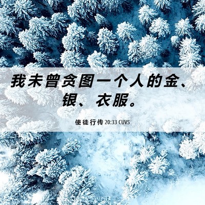 Picture 06 - 使 徒 行 传 20:33 CUVS - 我 未 曾 贪 图 一 个 人 的 金 、 银 - Bible Verse Picture