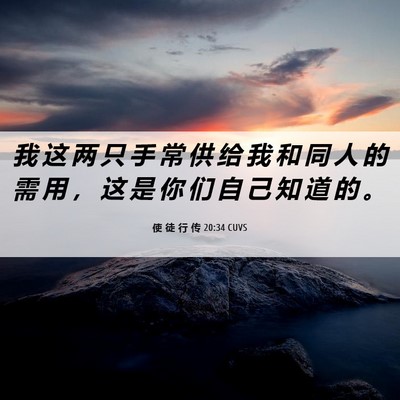 Picture 06 - 使 徒 行 传 20:34 CUVS - 我 这 两 只 手 常 供 给 我 和 同 人 - Bible Verse Picture