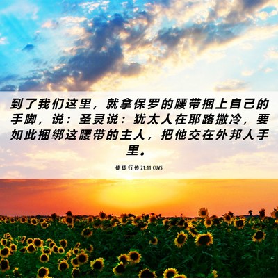 Picture 06 - 使 徒 行 传 21:11 CUVS - 到 了 我 们 这 里 ， 就 拿 保 罗 的 - Bible Verse Picture