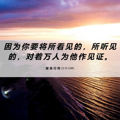 Picture 06 - 使 徒 行 传 22:15 CUVS - 因 为 你 要 将 所 看 见 的 ， 所 听 - Bible Verse Picture