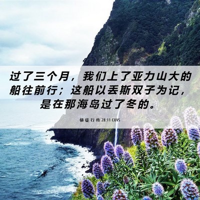 Picture 06 - 使 徒 行 传 28:11 CUVS - 过 了 三 个 月 ， 我 们 上 了 亚 力 - Bible Verse Picture