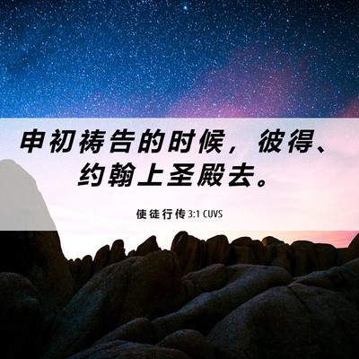 Picture 06 - 使 徒 行 传 3:1 CUVS - 申 初 祷 告 的 时 候 ， 彼 得 、 约 - Bible Verse Picture