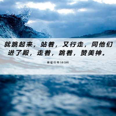Picture 06 - 使 徒 行 传 3:8 CUVS - 就 跳 起 来 ， 站 着 ， 又 行 走 ， - Bible Verse Picture