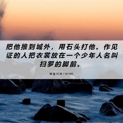 Picture 06 - 使 徒 行 传 7:58 CUVS - 把 他 推 到 城 外 ， 用 石 头 打 他 - Bible Verse Picture