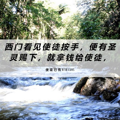 Picture 06 - 使 徒 行 传 8:18 CUVS - 西 门 看 见 使 徒 按 手 ， 便 有 圣 - Bible Verse Picture