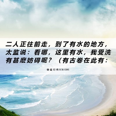 Picture 06 - 使 徒 行 传 8:36 CUVS - 二 人 正 往 前 走 ， 到 了 有 水 的 - Bible Verse Picture