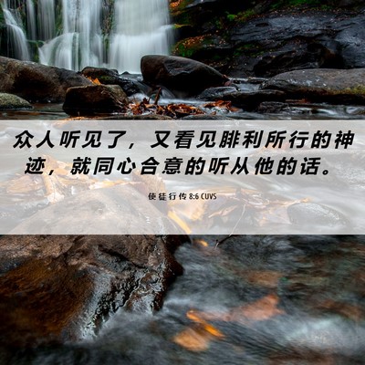Picture 06 - 使 徒 行 传 8:6 CUVS - 众 人 听 见 了 ， 又 看 见 腓 利 所 - Bible Verse Picture
