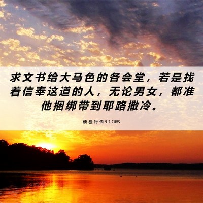 Picture 06 - 使 徒 行 传 9:2 CUVS - 求 文 书 给 大 马 色 的 各 会 堂 ， - Bible Verse Picture