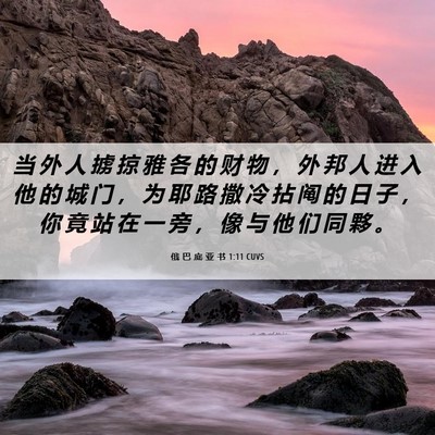 Picture 06 - 俄 巴 底 亚 书 1:11 CUVS - 当 外 人 掳 掠 雅 各 的 财 物 ， 外 - Bible Verse Picture