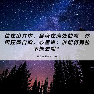 Picture 06 - 俄 巴 底 亚 书 1:3 CUVS - 住 在 山 穴 中 、 居 所 在 高 处 的 - Bible Verse Picture