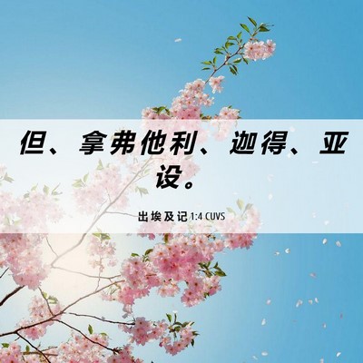 Picture 06 - 出 埃 及 记 1:4 CUVS - 但 、 拿 弗 他 利 、 迦 得 、 亚 设 - Bible Verse Picture