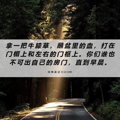 Picture 06 - 出 埃 及 记 12:22 CUVS - 拿 一 把 牛 膝 草 ， 蘸 盆 里 的 血 - Bible Verse Picture