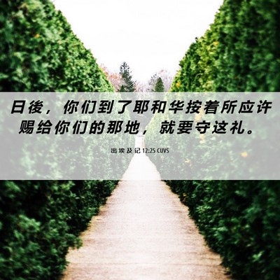 Picture 06 - 出 埃 及 记 12:25 CUVS - 日 後 ， 你 们 到 了 耶 和 华 按 着 - Bible Verse Picture