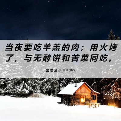 Picture 06 - 出 埃 及 记 12:8 CUVS - 当 夜 要 吃 羊 羔 的 肉 ； 用 火 烤 - Bible Verse Picture