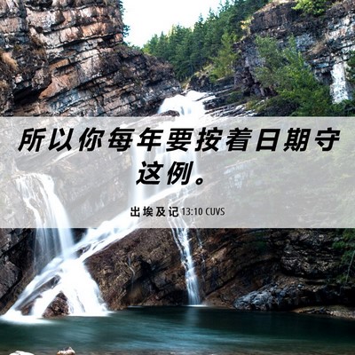 Picture 06 - 出 埃 及 记 13:10 CUVS - 所 以 你 每 年 要 按 着 日 期 守 这 - Bible Verse Picture