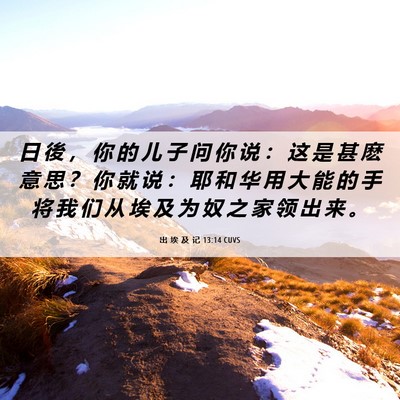 Picture 06 - 出 埃 及 记 13:14 CUVS - 日 後 ， 你 的 儿 子 问 你 说 ： 这 - Bible Verse Picture