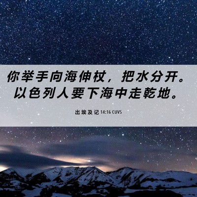 Picture 06 - 出 埃 及 记 14:16 CUVS - 你 举 手 向 海 伸 杖 ， 把 水 分 开 - Bible Verse Picture