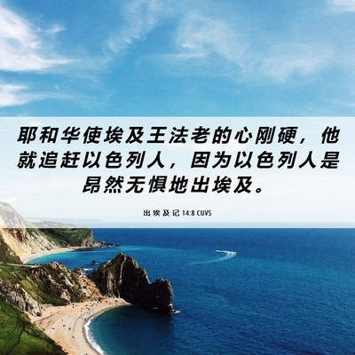 Picture 06 - 出 埃 及 记 14:8 CUVS - 耶 和 华 使 埃 及 王 法 老 的 心 刚 - Bible Verse Picture