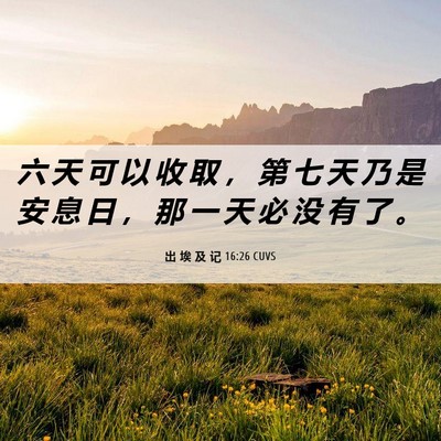 Picture 06 - 出 埃 及 记 16:26 CUVS - 六 天 可 以 收 取 ， 第 七 天 乃 是 - Bible Verse Picture