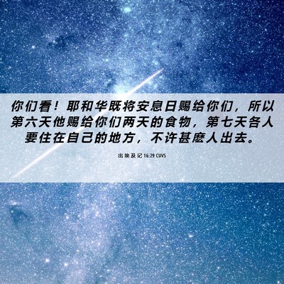 Picture 06 - 出 埃 及 记 16:29 CUVS - 你 们 看 ！ 耶 和 华 既 将 安 息 日 - Bible Verse Picture