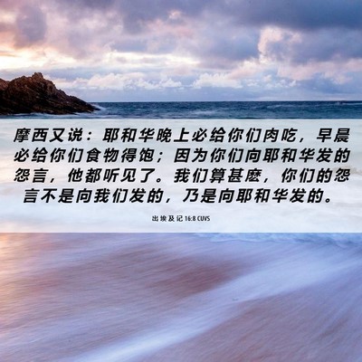 Picture 06 - 出 埃 及 记 16:8 CUVS - 摩 西 又 说 ： 耶 和 华 晚 上 必 给 - Bible Verse Picture