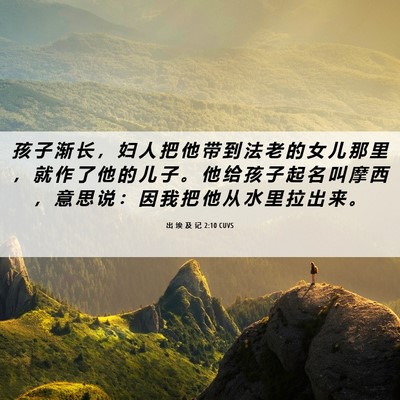 Picture 06 - 出 埃 及 记 2:10 CUVS - 孩 子 渐 长 ， 妇 人 把 他 带 到 法 - Bible Verse Picture
