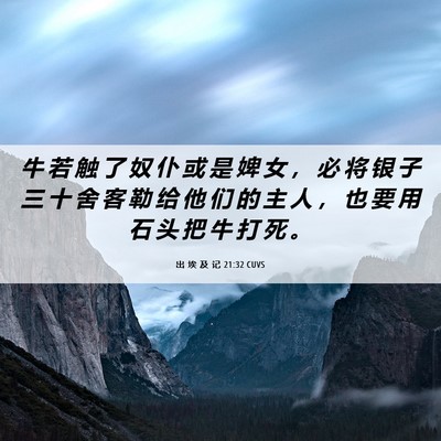 Picture 06 - 出 埃 及 记 21:32 CUVS - 牛 若 触 了 奴 仆 或 是 婢 女 ， 必 - Bible Verse Picture