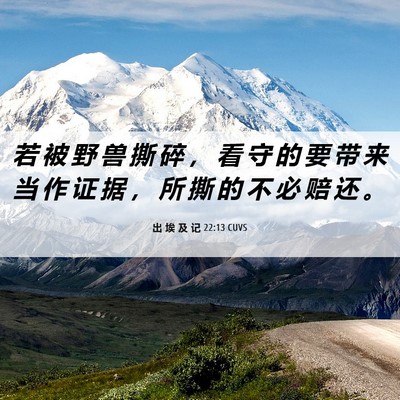 Picture 06 - 出 埃 及 记 22:13 CUVS - 若 被 野 兽 撕 碎 ， 看 守 的 要 带 - Bible Verse Picture