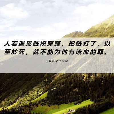 Picture 06 - 出 埃 及 记 22:2 CUVS - 人 若 遇 见 贼 挖 窟 窿 ， 把 贼 打 - Bible Verse Picture