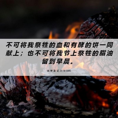 Picture 06 - 出 埃 及 记 23:18 CUVS - 不 可 将 我 祭 牲 的 血 和 有 酵 的 - Bible Verse Picture