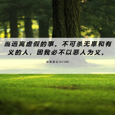 Picture 06 - 出 埃 及 记 23:7 CUVS - 当 远 离 虚 假 的 事 。 不 可 杀 无 - Bible Verse Picture