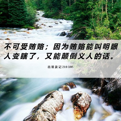 Picture 06 - 出 埃 及 记 23:8 CUVS - 不 可 受 贿 赂 ； 因 为 贿 赂 能 叫 - Bible Verse Picture