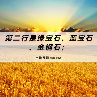 Picture 06 - 出 埃 及 记 28:18 CUVS - 第 二 行 是 绿 宝 石 、 蓝 宝 石 、 - Bible Verse Picture