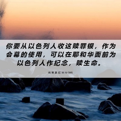 Picture 06 - 出 埃 及 记 30:16 CUVS - 你 要 从 以 色 列 人 收 这 赎 罪 银 - Bible Verse Picture
