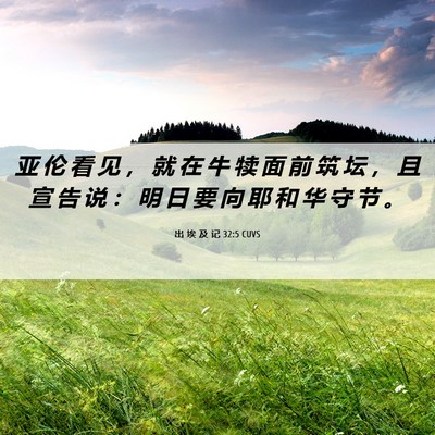 Picture 06 - 出 埃 及 记 32:5 CUVS - 亚 伦 看 见 ， 就 在 牛 犊 面 前 筑 - Bible Verse Picture