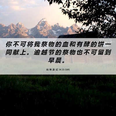Picture 06 - 出 埃 及 记 34:25 CUVS - 你 不 可 将 我 祭 物 的 血 和 有 酵 - Bible Verse Picture