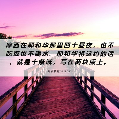 Picture 06 - 出 埃 及 记 34:28 CUVS - 摩 西 在 耶 和 华 那 里 四 十 昼 夜 - Bible Verse Picture