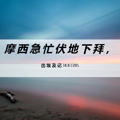 Picture 06 - 出 埃 及 记 34:8 CUVS - 摩 西 急 忙 伏 地 下 拜 - Bible Verse Picture