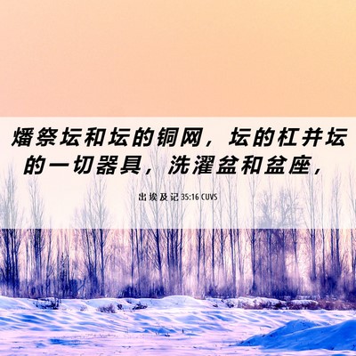 Picture 06 - 出 埃 及 记 35:16 CUVS - 燔 祭 坛 和 坛 的 铜 网 ， 坛 的 杠 - Bible Verse Picture