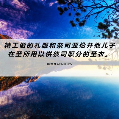 Picture 06 - 出 埃 及 记 35:19 CUVS - 精 工 做 的 礼 服 和 祭 司 亚 伦 并 - Bible Verse Picture